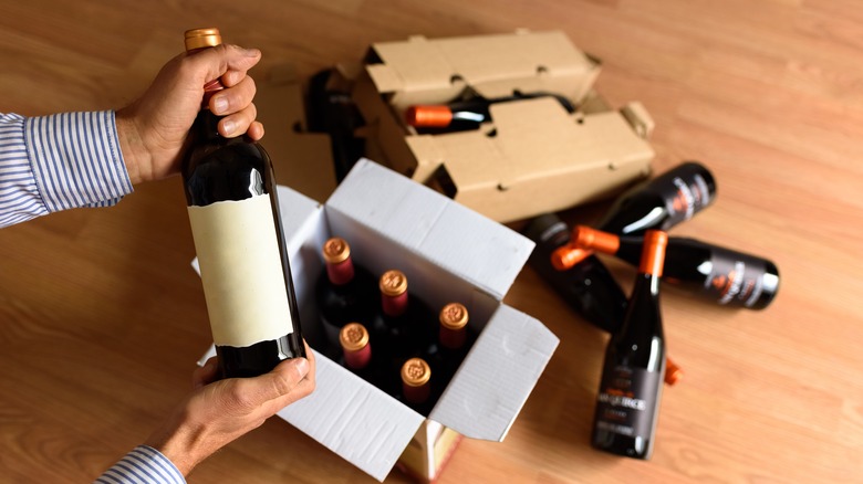 Cardboard box with wine bottles