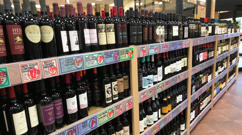 An aisle full of wine bottles at a Trader Joe's in Minnesota