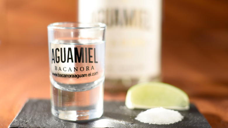 A shot and a bottle of Aguamiel bacanora
