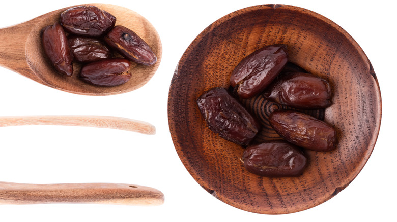 Halawi dates in wood bowl