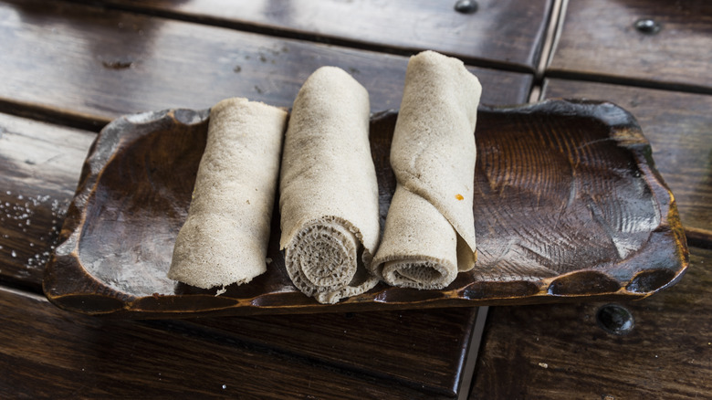 Rolled Ethiopian injera