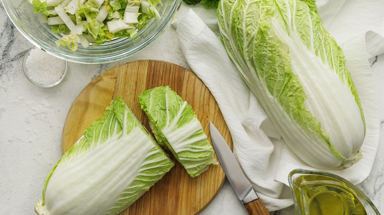 napa cabbage on cutting board