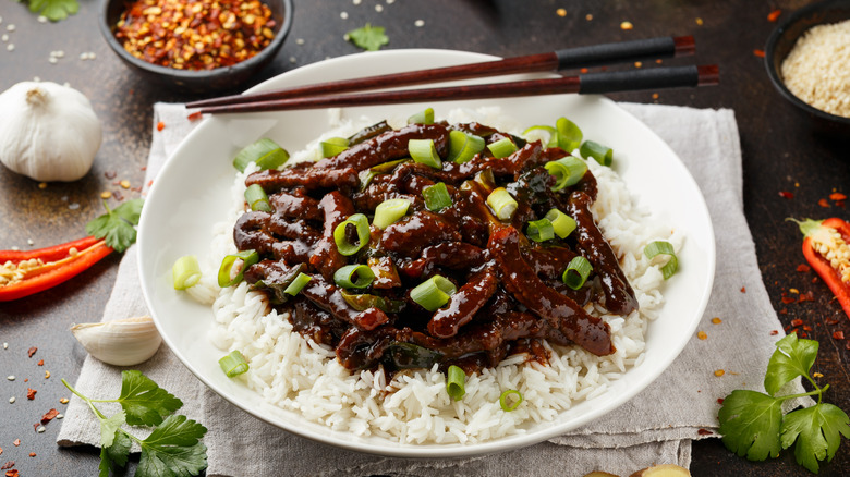 Mongolian beef over rice