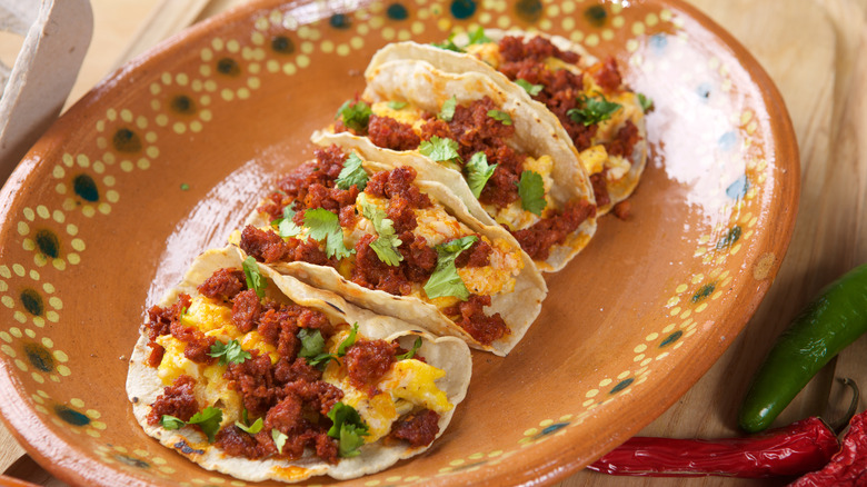 Chorizo tacos on plate
