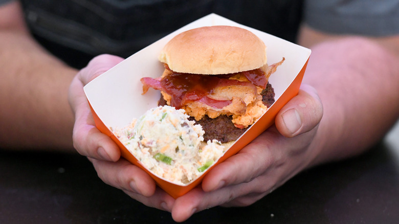 pimento cheese burger in tray