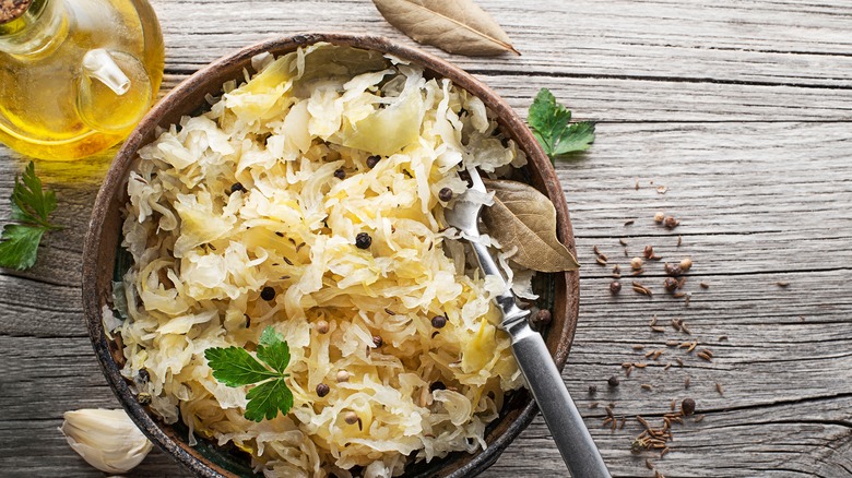 Bowl of homemade sauerkraut 