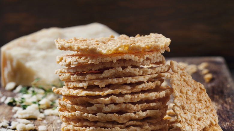 Stack of Parmesan cheese crisps