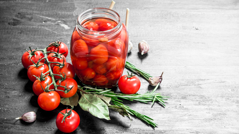 Jar of pickled tomatoes