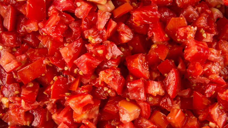 Closeup of diced tomatoes