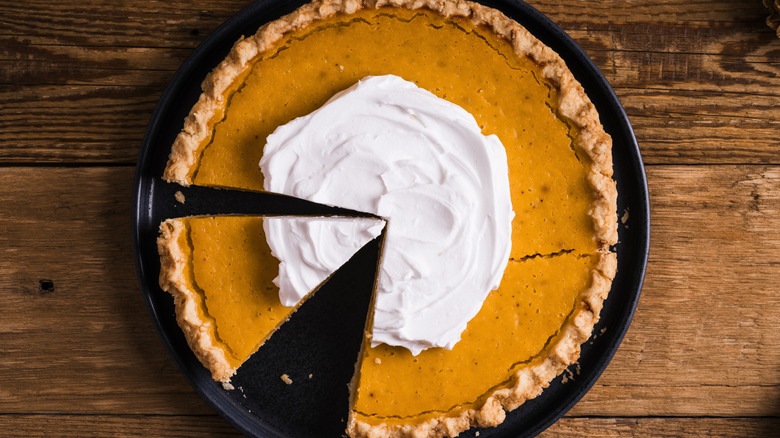 Marshmallow cream topping on pumpkin pie