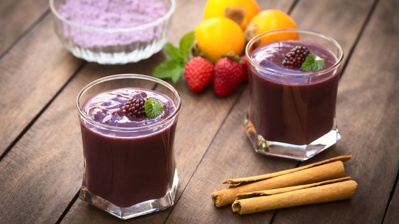 Purple corn drink with fruit and cinnamon