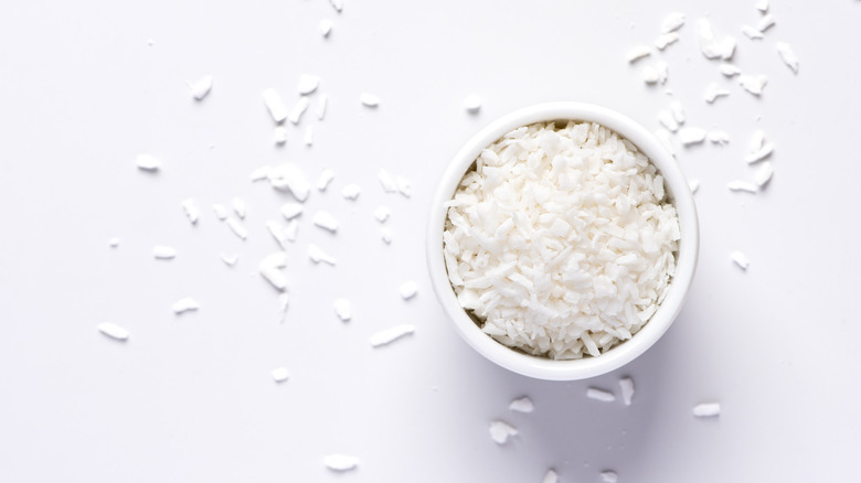 Bowl of shredded coconut 