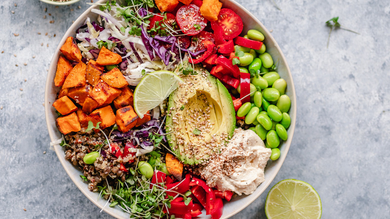 Loaded vegan salad with hummus