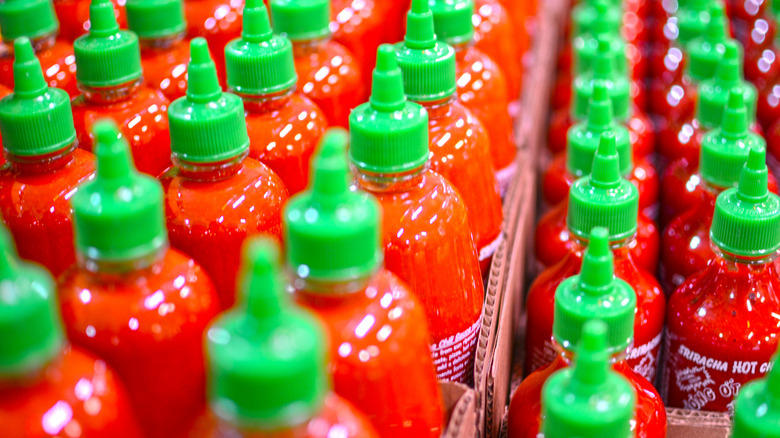 Sriracha sauce bottles