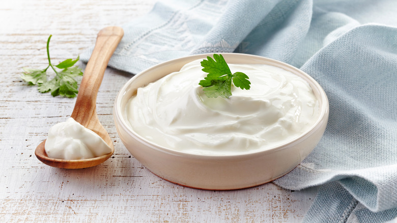 Sour cream in bowl