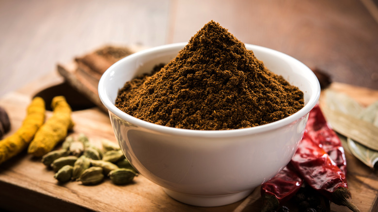 Garam masala in white bowl