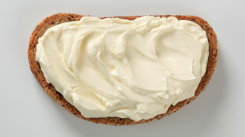 yogurt and cream cheese on slice of toast