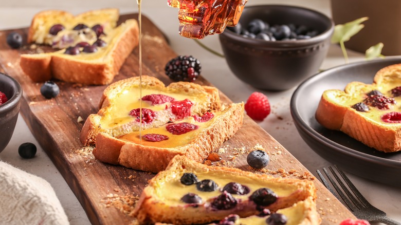 baked custard yogurt toast on wooden board