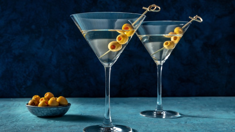 Martini drinks with olives