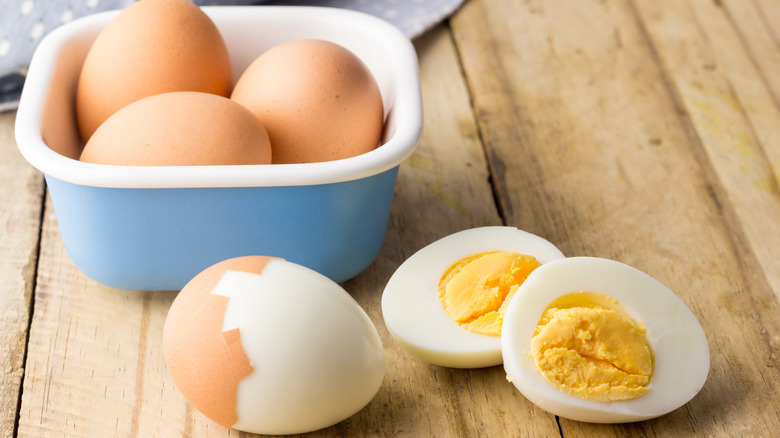 hard boiled eggs cut in half