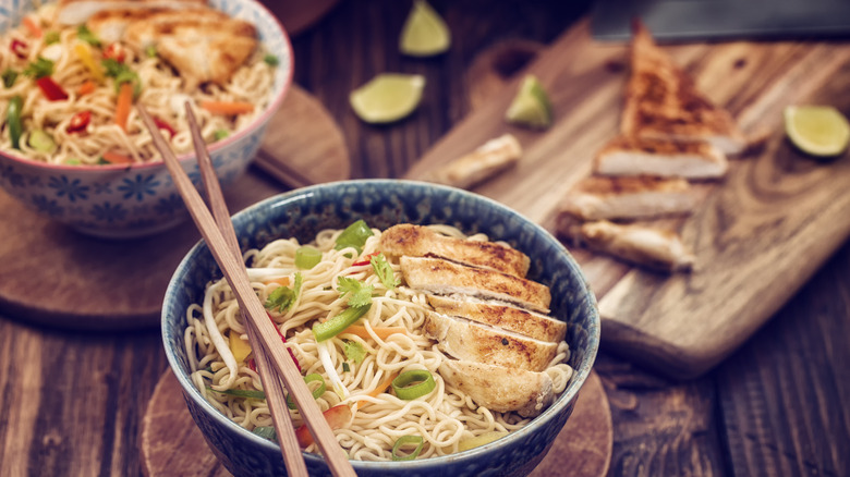 Chicken ramen steaming in bowl