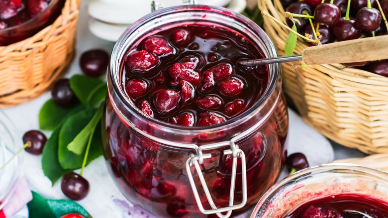 jar of homemade cherry jam