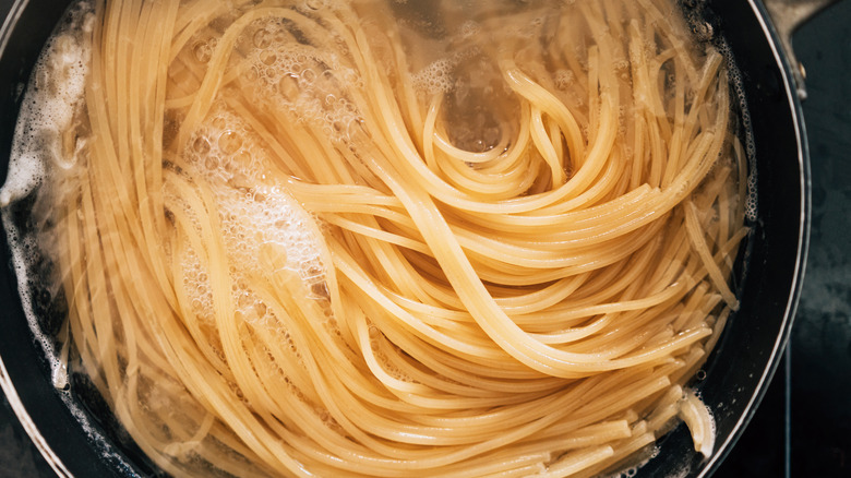 Pot of boiling pasta