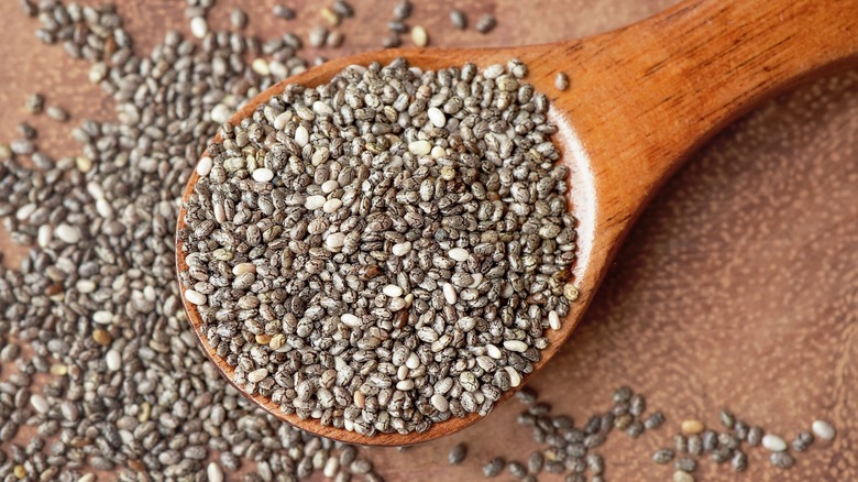 Chia seeds in a wooden spoon