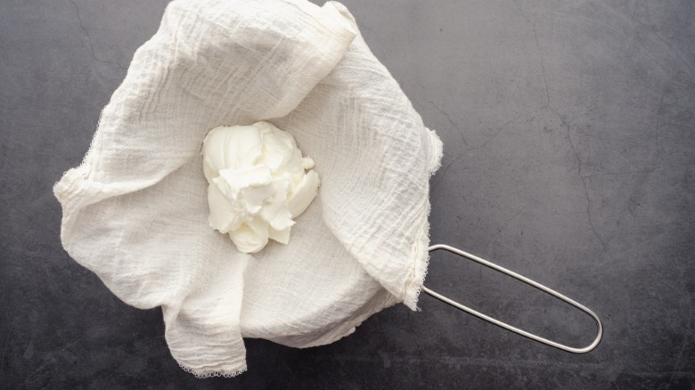 Cheesecloth over a strainer