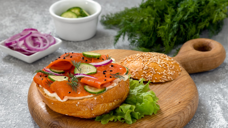 Vegan carrot lox on a bagel