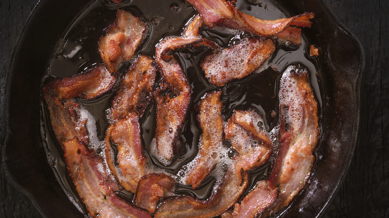 Bacon cooking in skillet