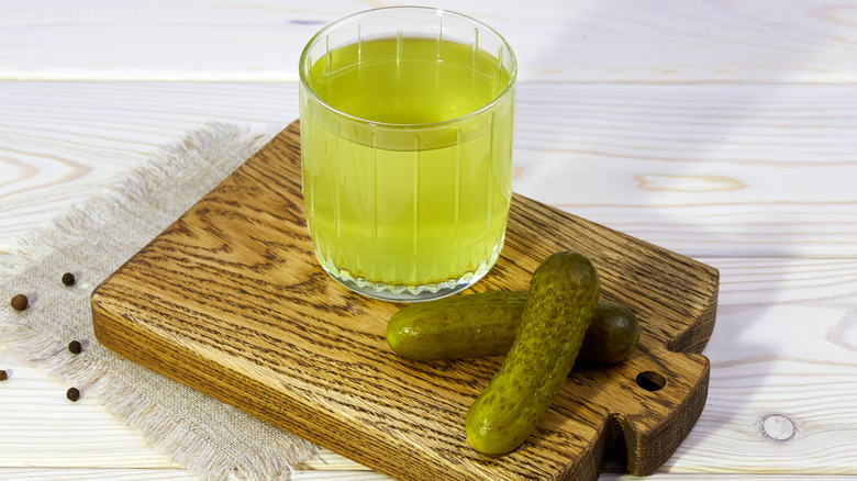 Glass of pickle juice