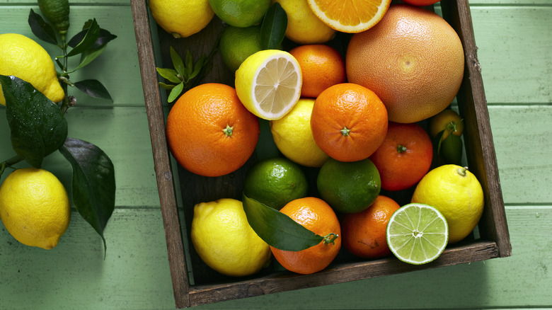 crate of fresh citrus fruits