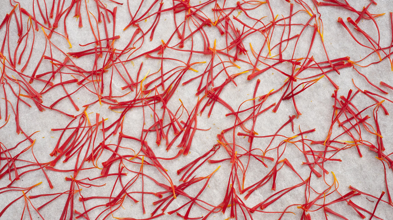 saffron threads spread on surface