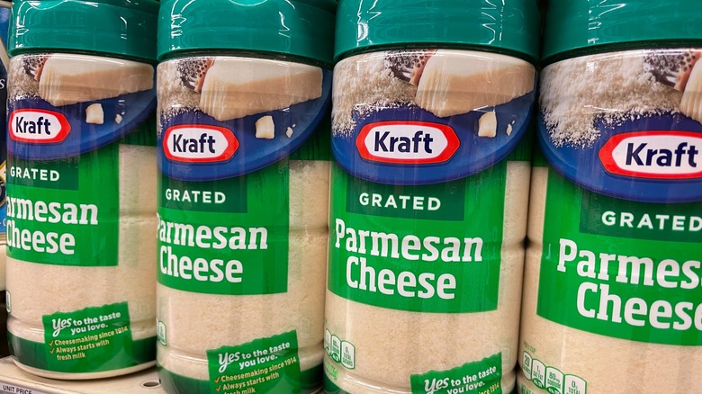 Kraft grated parmesan cheese on the shelf