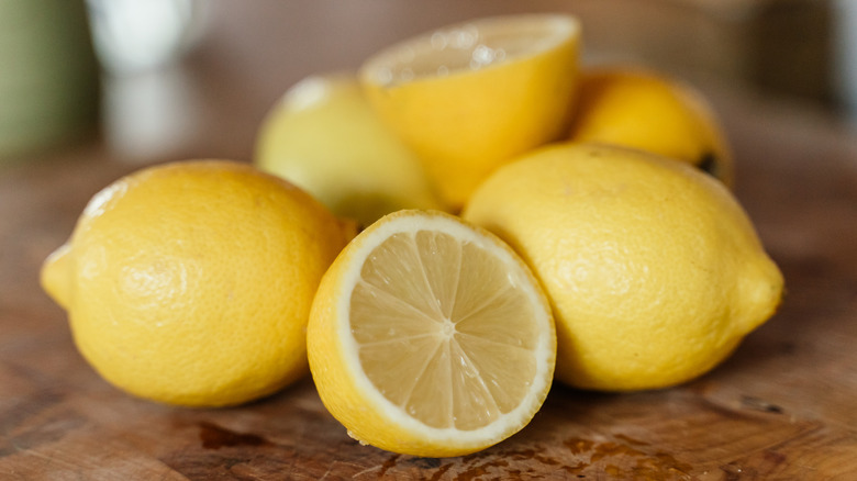 close up of freshly cut lemons