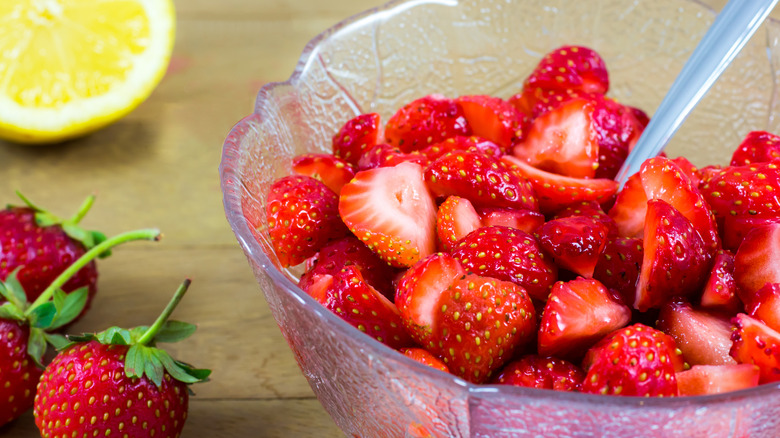 Macerated strawberries in a bowl