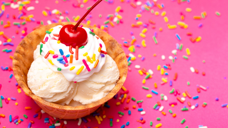 Ice cream in waffle bowl