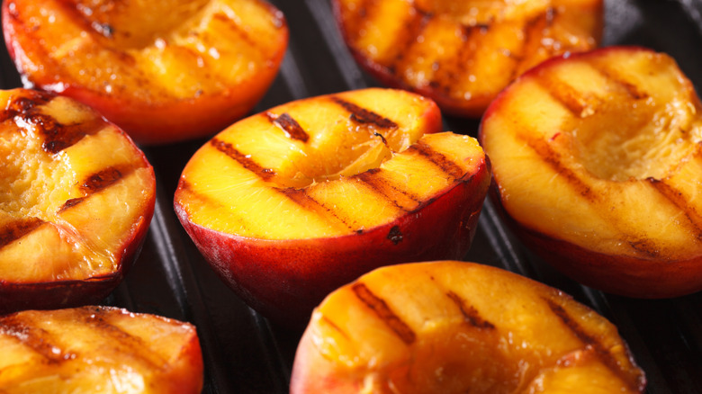 Grilled peaches with grill marks