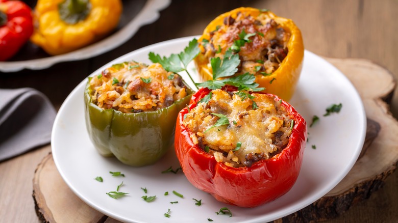 stuffed pepper halves on plate