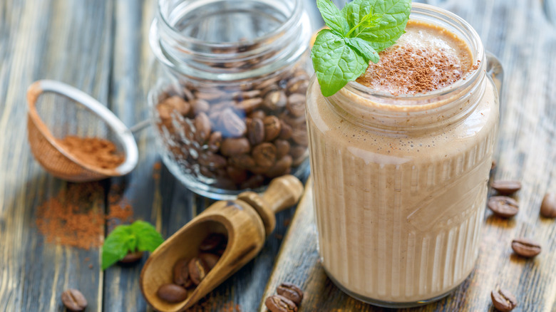 Smoothie jar and coffee beans