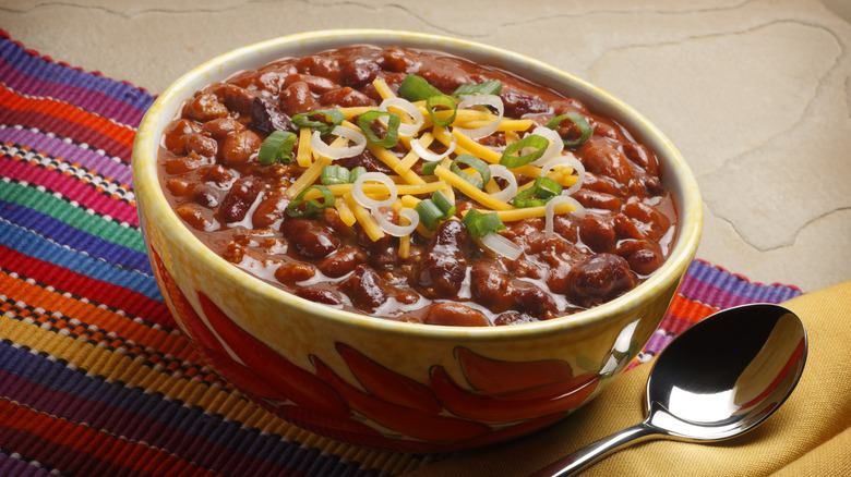 Bowl chili with spoon