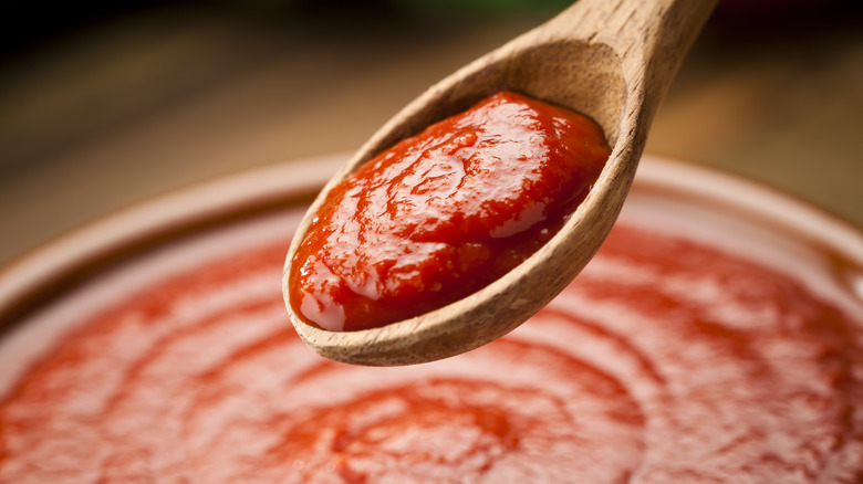 Tomato sauce with spoon