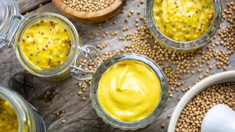 variety of mustards in jars