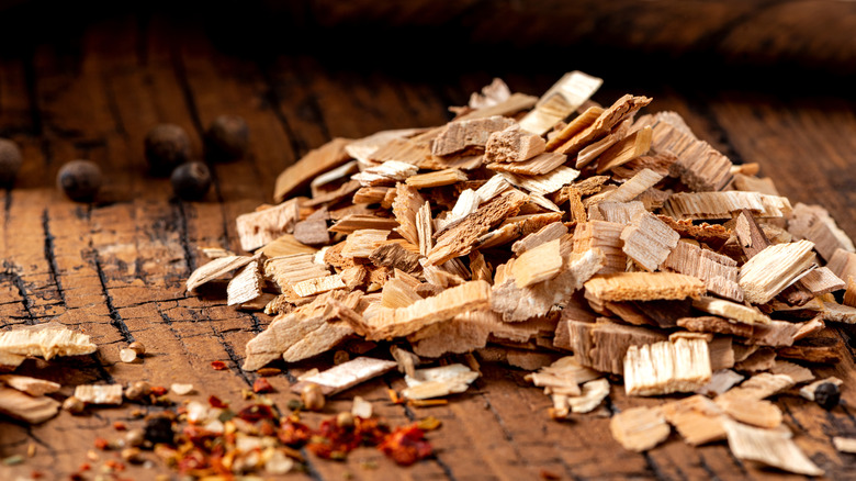 A closeup of wood chips