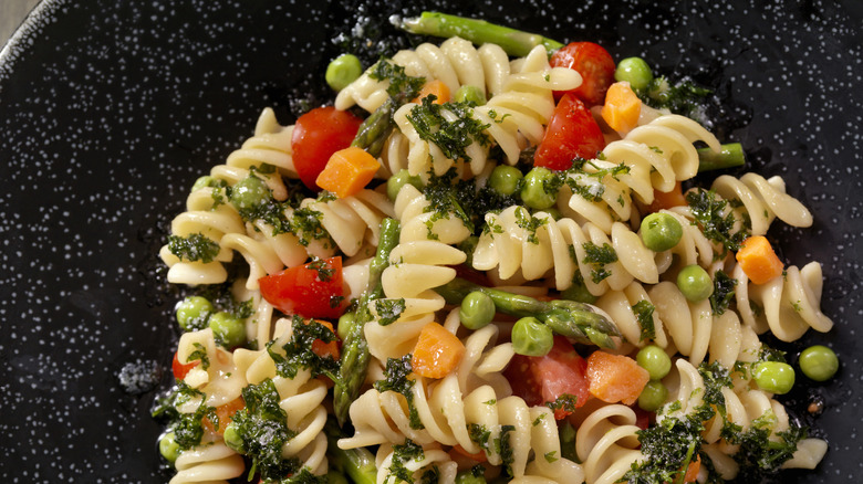 Pasta salad loaded with vegetables 