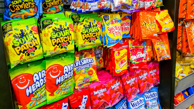 Candy on shelves in grocery store