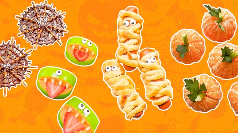 Halloween treats on orange background