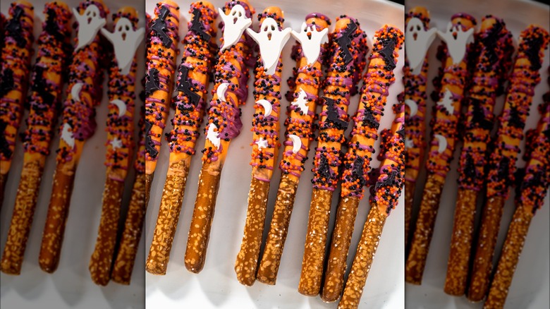 Chocolate-covered pretzel sticks