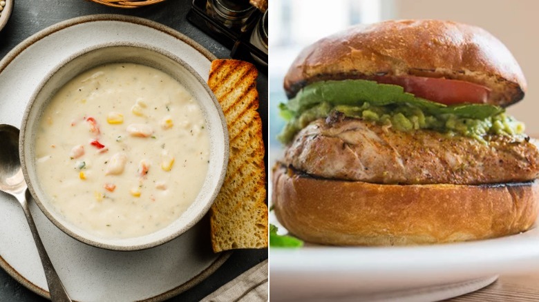 clam chowder and fish sandwich